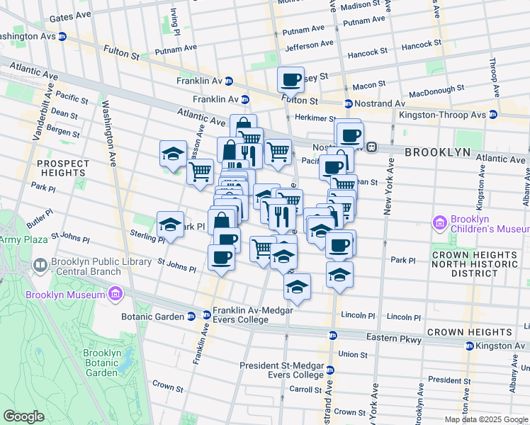 map of restaurants, bars, coffee shops, grocery stores, and more near 596 Saint Marks Avenue in Brooklyn