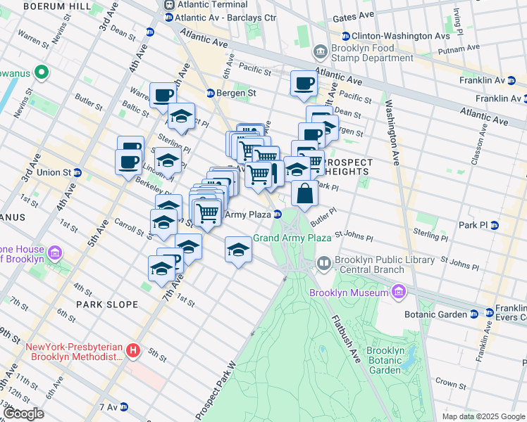 map of restaurants, bars, coffee shops, grocery stores, and more near 232 Saint Johns Place in Brooklyn