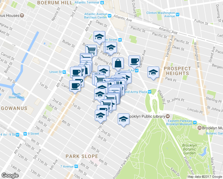 map of restaurants, bars, coffee shops, grocery stores, and more near 809 Union Street in Brooklyn