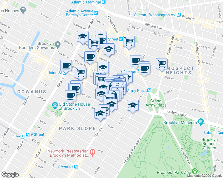 map of restaurants, bars, coffee shops, grocery stores, and more near 809 Union Street in Brooklyn