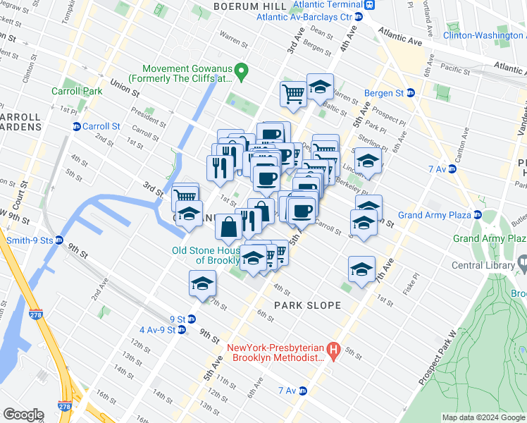 map of restaurants, bars, coffee shops, grocery stores, and more near in Brooklyn