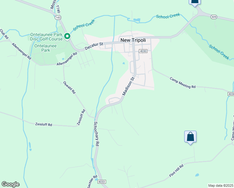 map of restaurants, bars, coffee shops, grocery stores, and more near 7417 Falcon Street in New Tripoli