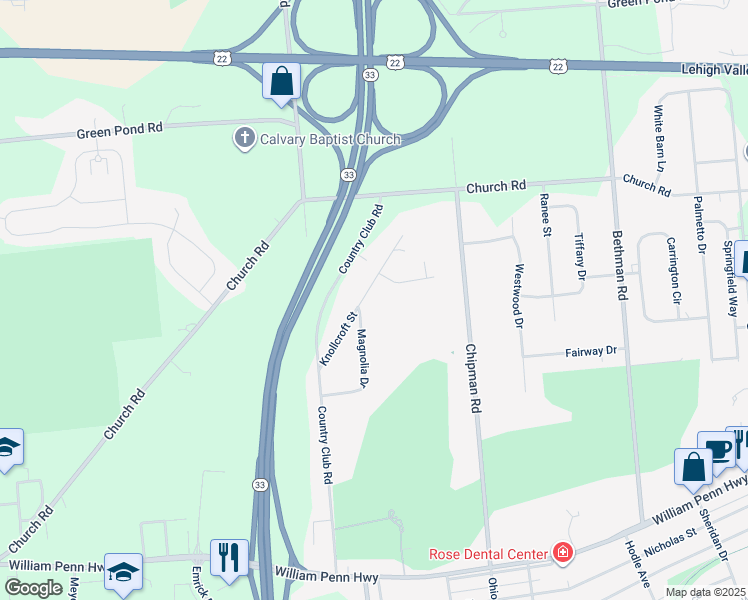 map of restaurants, bars, coffee shops, grocery stores, and more near 3704 Knollcroft Street in Easton