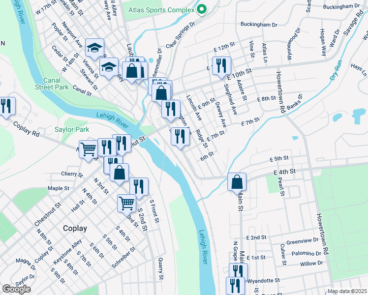 map of restaurants, bars, coffee shops, grocery stores, and more near 713 Main Street in Northampton