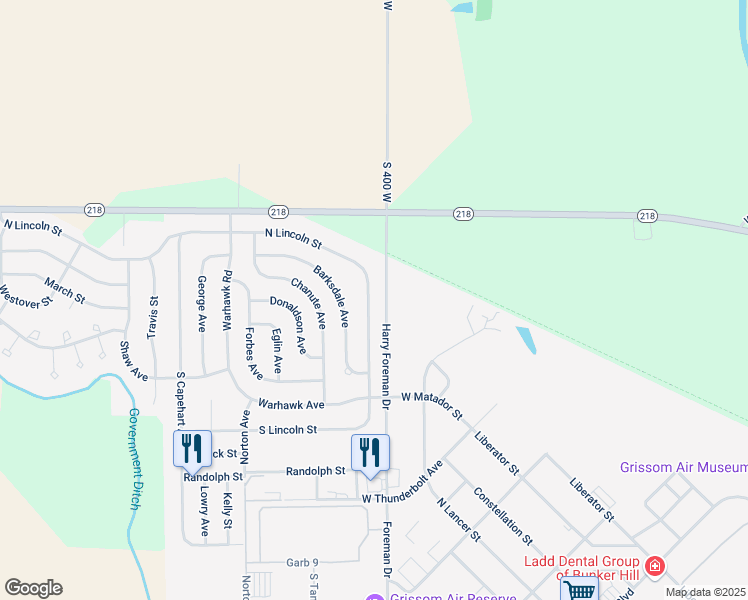 map of restaurants, bars, coffee shops, grocery stores, and more near 1030 North Lincoln Street in Peru