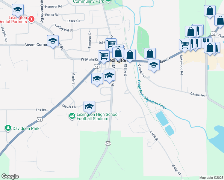 map of restaurants, bars, coffee shops, grocery stores, and more near Ohio 546 in Lexington