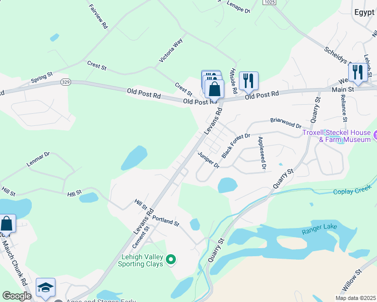 map of restaurants, bars, coffee shops, grocery stores, and more near 2451 Levans Road in Coplay