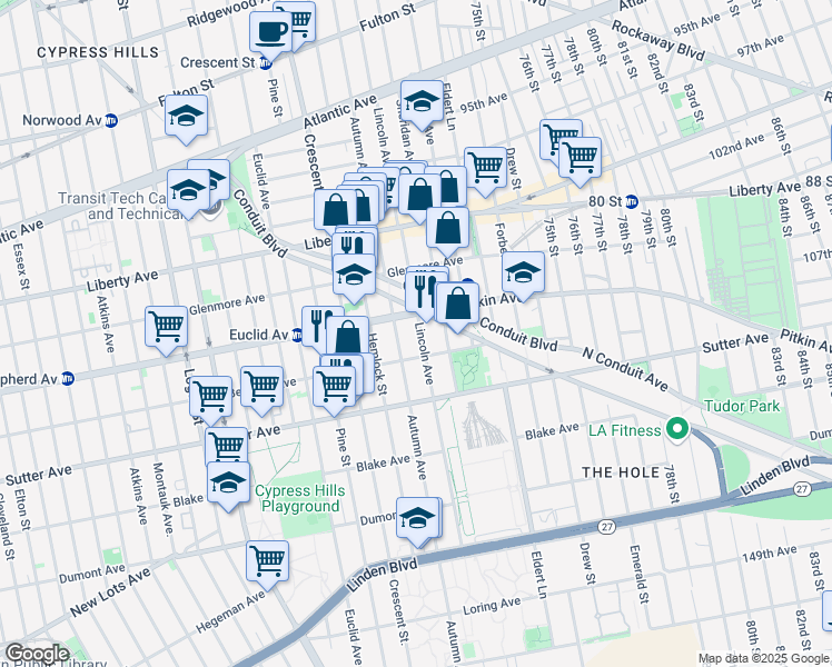 map of restaurants, bars, coffee shops, grocery stores, and more near 564 Lincoln Avenue in Brooklyn