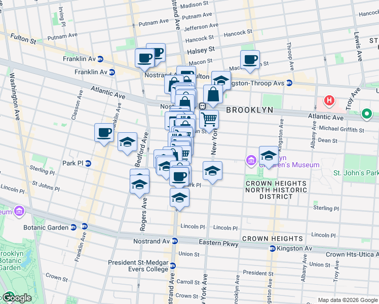 map of restaurants, bars, coffee shops, grocery stores, and more near 711 St Marks Ave in Brooklyn