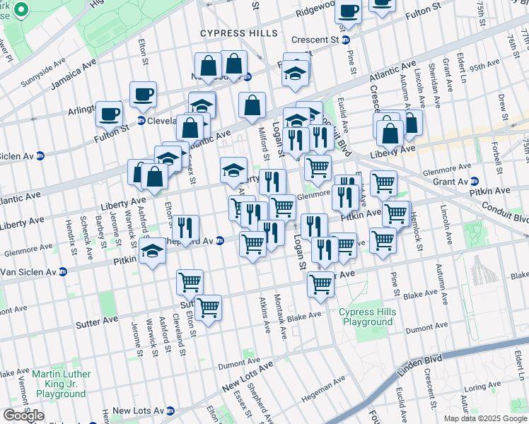 map of restaurants, bars, coffee shops, grocery stores, and more near 159 Montauk Avenue in Brooklyn