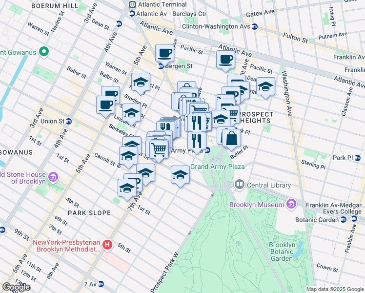 map of restaurants, bars, coffee shops, grocery stores, and more near 209 Lincoln Place in Brooklyn