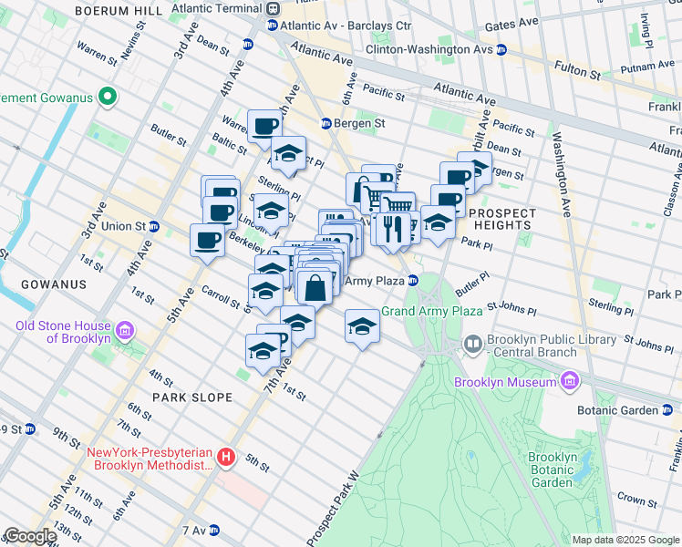 map of restaurants, bars, coffee shops, grocery stores, and more near 181 Lincoln Place in Brooklyn