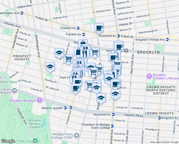 map of restaurants, bars, coffee shops, grocery stores, and more near 596 Saint Marks Avenue in Brooklyn