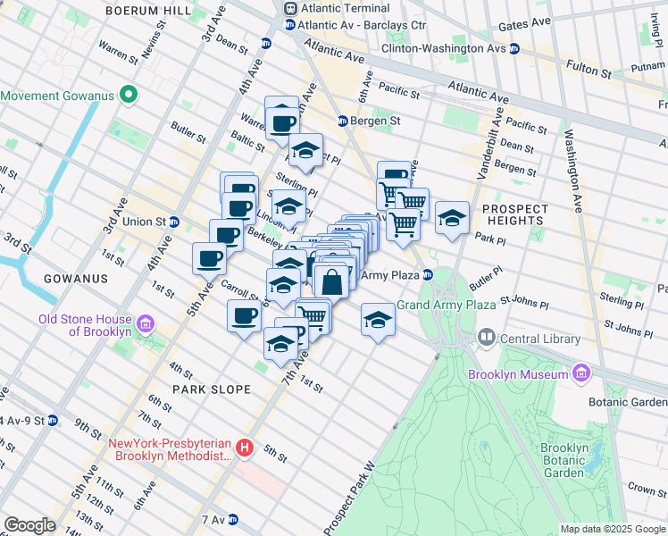 map of restaurants, bars, coffee shops, grocery stores, and more near 149 Berkeley Place in Brooklyn