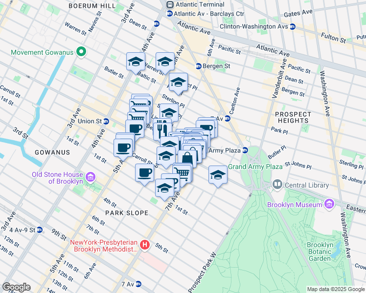 map of restaurants, bars, coffee shops, grocery stores, and more near 124 Berkeley Place in Brooklyn