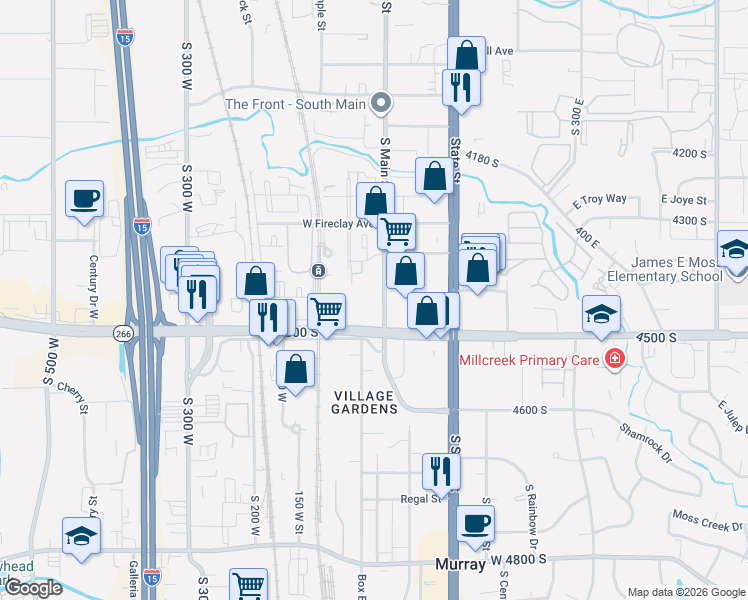 map of restaurants, bars, coffee shops, grocery stores, and more near 4407-4455 Main Street in Murray