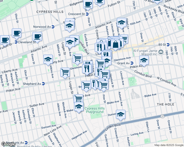 map of restaurants, bars, coffee shops, grocery stores, and more near in Brooklyn
