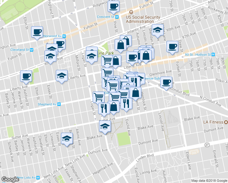 map of restaurants, bars, coffee shops, grocery stores, and more near 475 Chestnut Street in Brooklyn