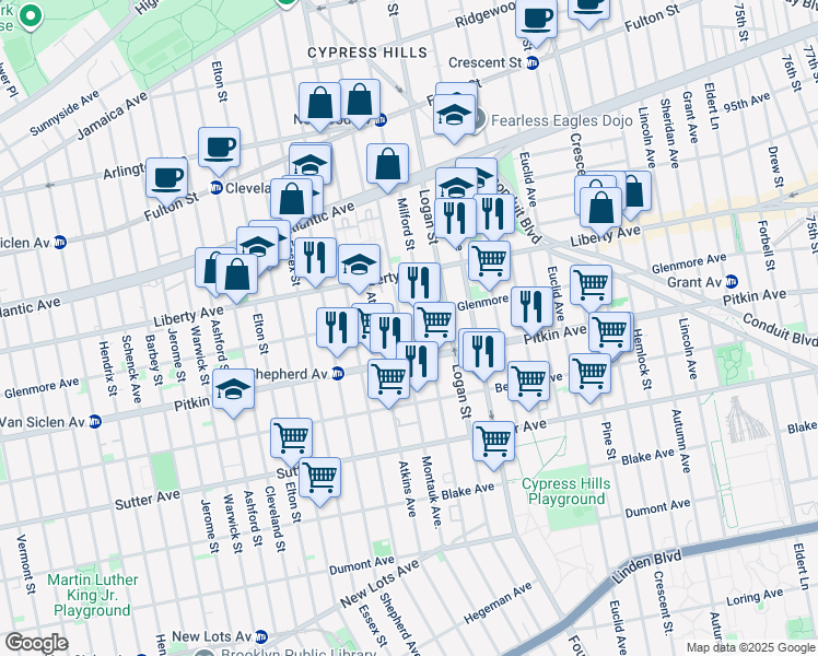 map of restaurants, bars, coffee shops, grocery stores, and more near 159 Montauk Avenue in Brooklyn