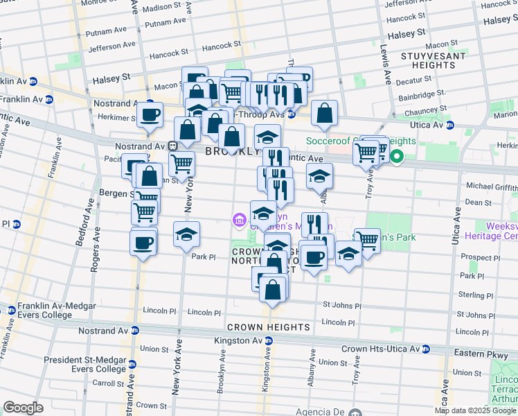 map of restaurants, bars, coffee shops, grocery stores, and more near 1286 Bergen Street in Brooklyn