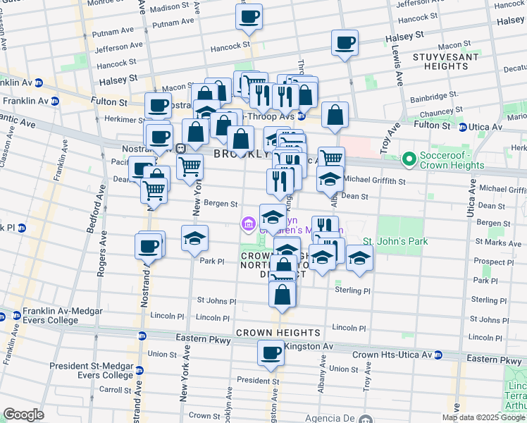 map of restaurants, bars, coffee shops, grocery stores, and more near 1286 Bergen Street in Brooklyn