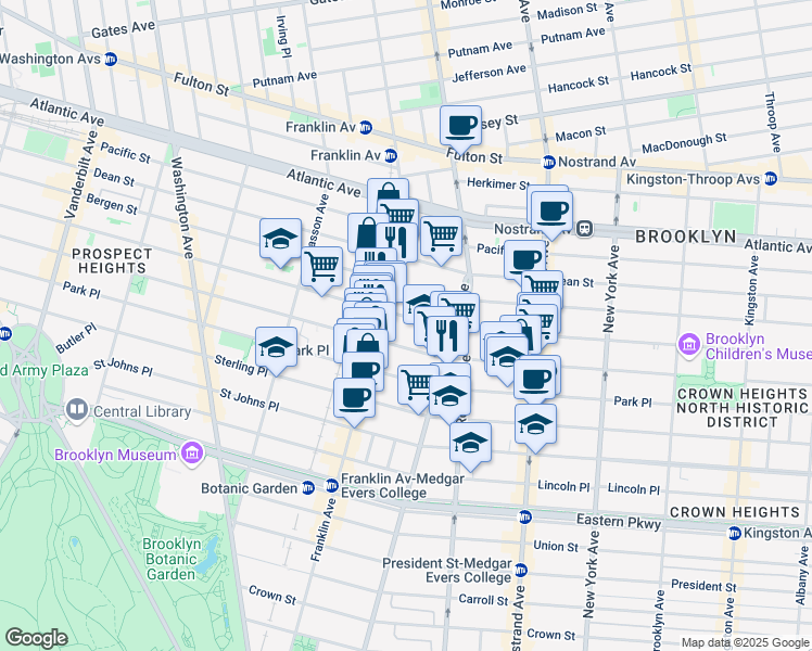 map of restaurants, bars, coffee shops, grocery stores, and more near 596 Saint Marks Avenue in Brooklyn