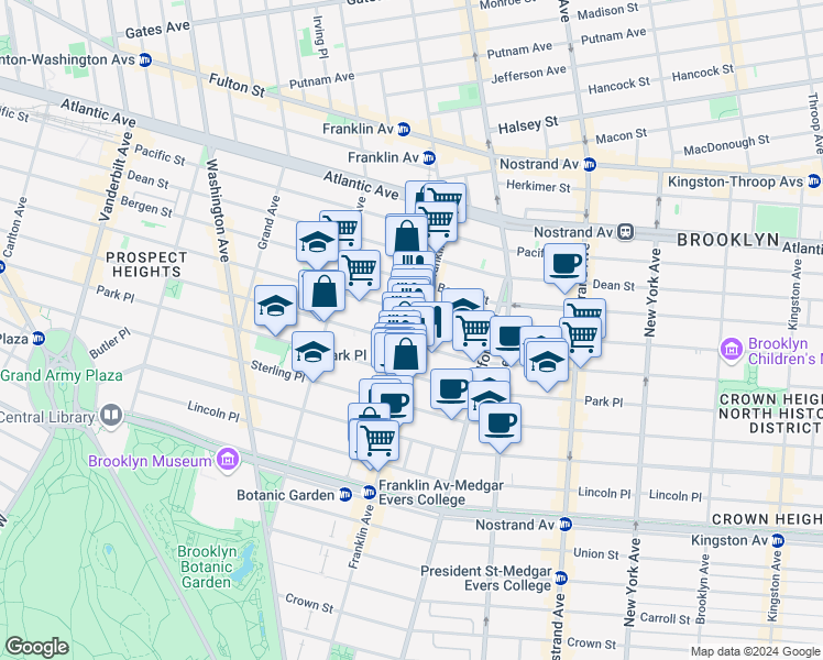 map of restaurants, bars, coffee shops, grocery stores, and more near 612 Prospect Place in Brooklyn