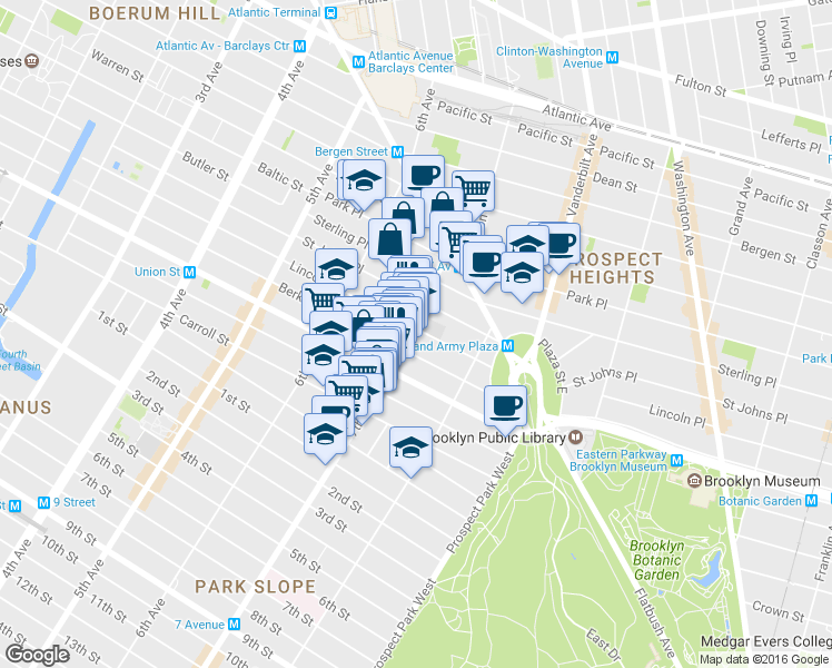 map of restaurants, bars, coffee shops, grocery stores, and more near 181 Lincoln Place in Brooklyn