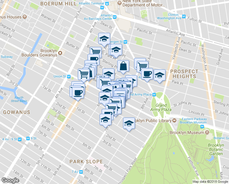 map of restaurants, bars, coffee shops, grocery stores, and more near 809 Union Street in Brooklyn