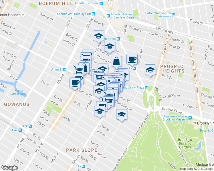 map of restaurants, bars, coffee shops, grocery stores, and more near 809 Union Street in Brooklyn