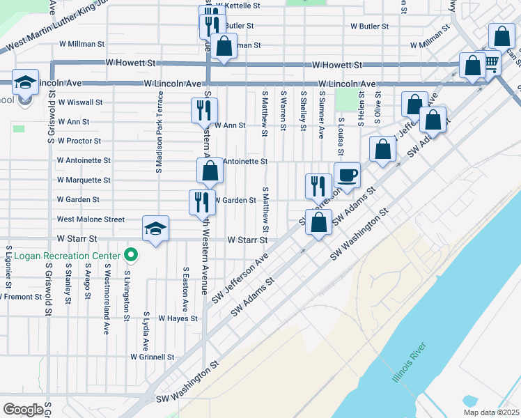 map of restaurants, bars, coffee shops, grocery stores, and more near 1106 South Blaine Street in Peoria
