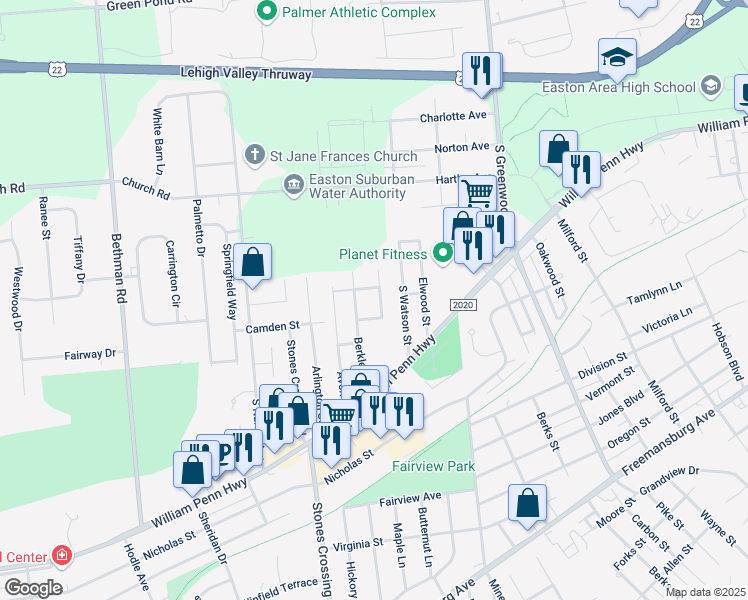 map of restaurants, bars, coffee shops, grocery stores, and more near 336 Dalton St in Easton