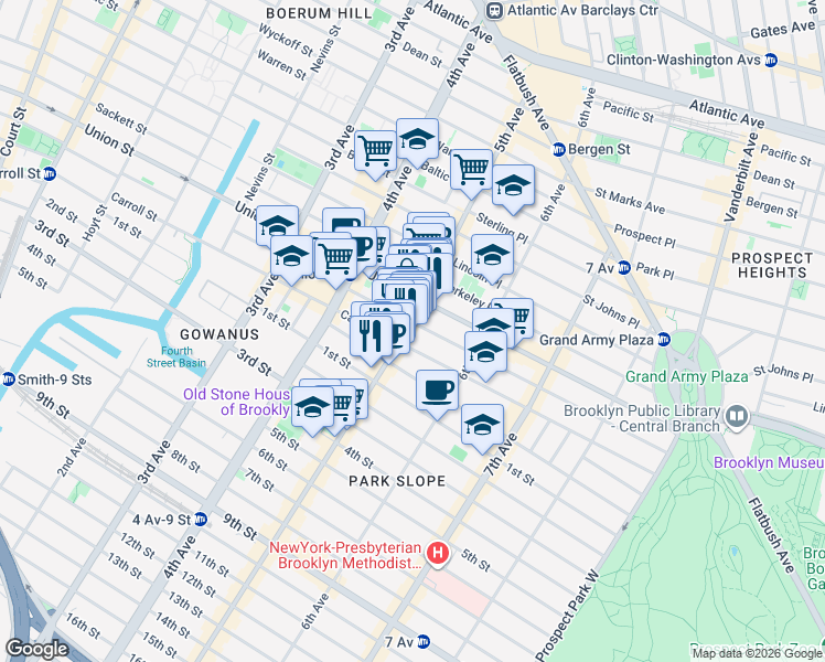map of restaurants, bars, coffee shops, grocery stores, and more near 229 5th Avenue in Brooklyn