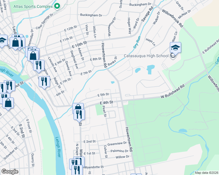 map of restaurants, bars, coffee shops, grocery stores, and more near 599 Linden Circle in Northampton