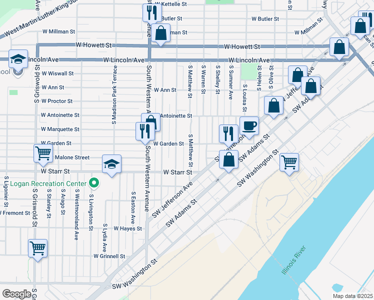 map of restaurants, bars, coffee shops, grocery stores, and more near 1106 South Blaine Street in Peoria