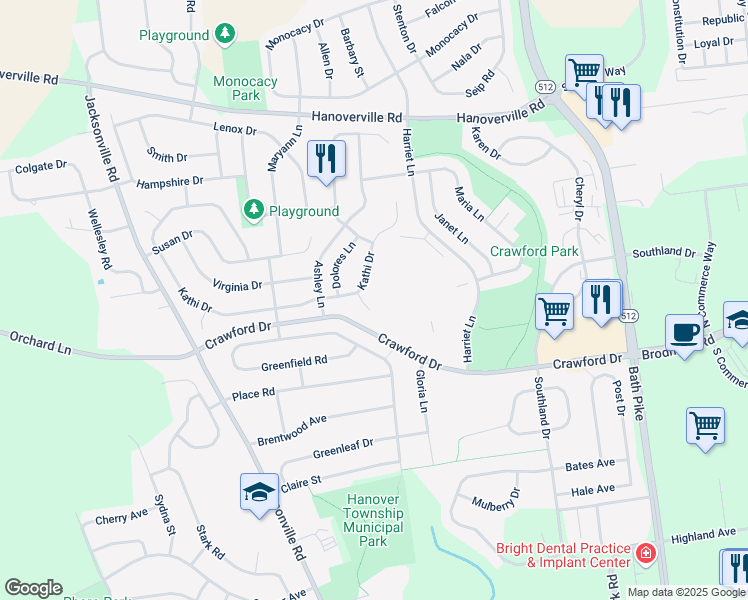 map of restaurants, bars, coffee shops, grocery stores, and more near 4434 Christine Court in Bethlehem