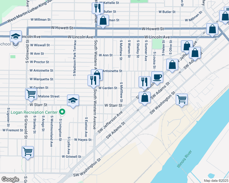 map of restaurants, bars, coffee shops, grocery stores, and more near 1106 South Blaine Street in Peoria