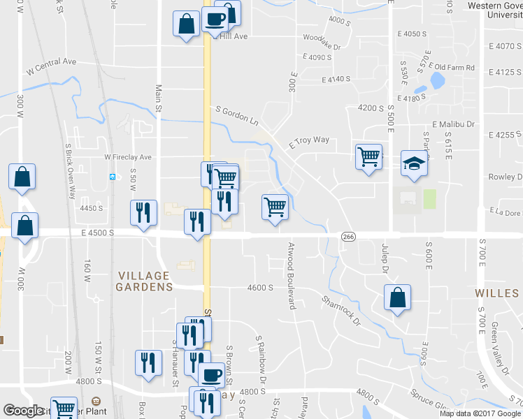 map of restaurants, bars, coffee shops, grocery stores, and more near 235 East 4460 South in Murray