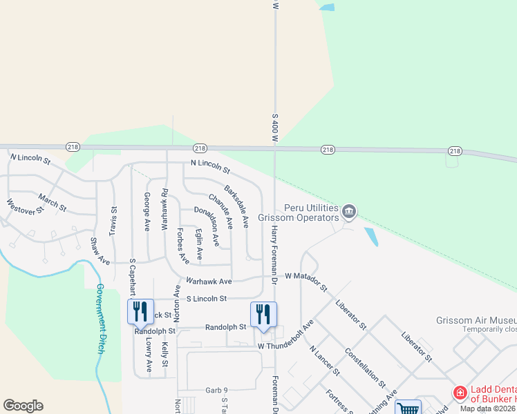 map of restaurants, bars, coffee shops, grocery stores, and more near 1030-1032 North Lincoln Street in Peru