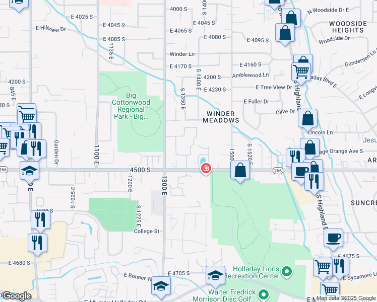 map of restaurants, bars, coffee shops, grocery stores, and more near 4406 Muirfield Drive in Millcreek