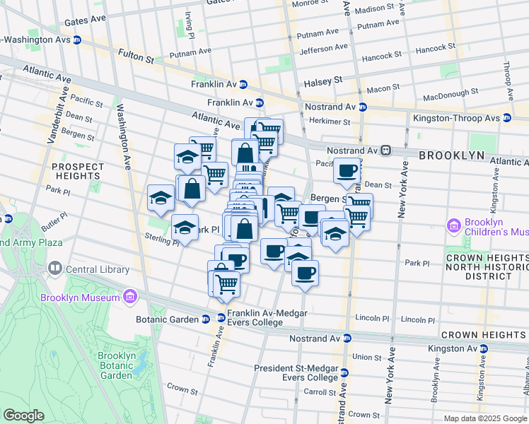 map of restaurants, bars, coffee shops, grocery stores, and more near 570 Saint Marks Avenue in Brooklyn