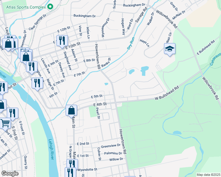 map of restaurants, bars, coffee shops, grocery stores, and more near 540 Howertown Road in Northampton