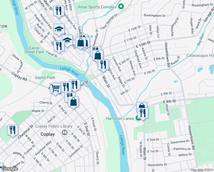 map of restaurants, bars, coffee shops, grocery stores, and more near 724 Main Street in Northampton