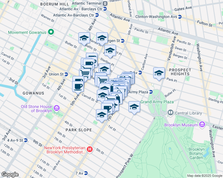 map of restaurants, bars, coffee shops, grocery stores, and more near 116 Berkeley Place in Brooklyn