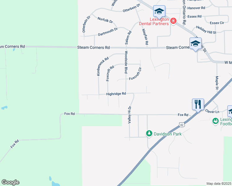 map of restaurants, bars, coffee shops, grocery stores, and more near 520 Highridge in Mansfield