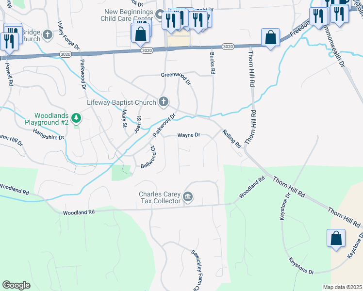 map of restaurants, bars, coffee shops, grocery stores, and more near 303 Fayette Drive in Cranberry Township