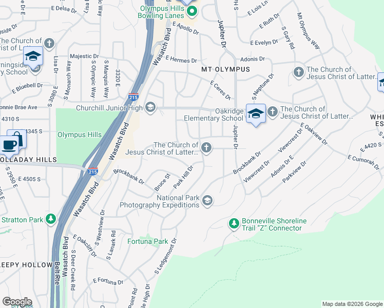 map of restaurants, bars, coffee shops, grocery stores, and more near 4412 South Fortuna Way in Salt Lake City