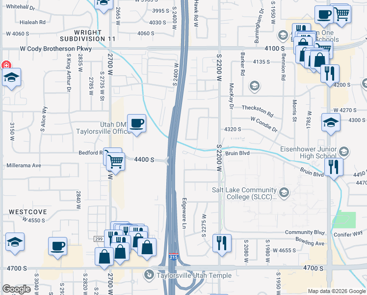 map of restaurants, bars, coffee shops, grocery stores, and more near 2306 Mackay Lane in Salt Lake City