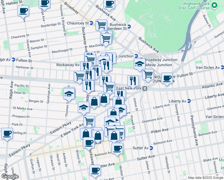 map of restaurants, bars, coffee shops, grocery stores, and more near 2397 Dean Street in Brooklyn