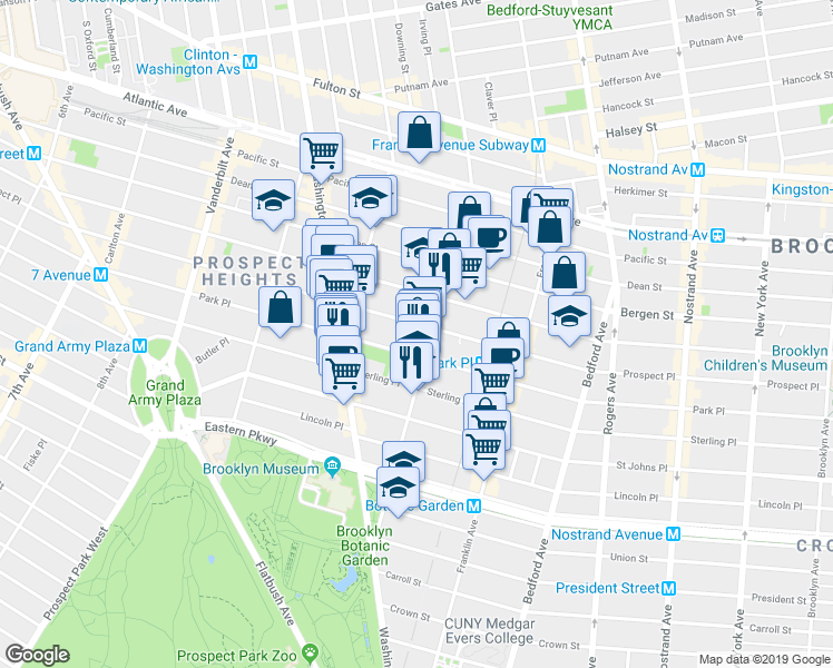 map of restaurants, bars, coffee shops, grocery stores, and more near 482 Prospect Place in Brooklyn
